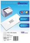 Unistat Labels 38931 Multi Use A4 33Up 70 X 25mm White Box 100