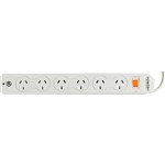 Italplast 6 Outlet Power Board Master Switch Surge Overload White