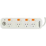 Italplast 4 Outlet Power Board Individual Switches Surge Overload White