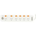 Italplast 6 Outlet Power Board With Individual Switches Overload White