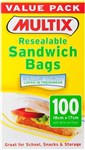 Multix Quick Zip Sandwich Bags 100X 18X17Cm Bpa Free