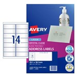 Avery Labels L756325 991X381 mm A4 Crystal Clear Pack 100