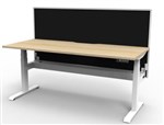 Boost  1P Sit Stand Desk 1500x750mm Nat Oak Top White Frame Blk Scrn Cable Tray