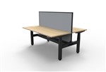 Boost  2P Sit Stand Desk 1200x750mm Nat Oak Top Black Frame Grey Screen Cable Tray