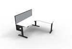 Boost  Cnr Sit Stand Desk 1500x1500mm Nat White Top Black Frame Grey Screen