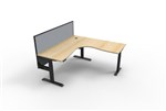 Boost  Cnr Sit Stand Desk 1500x1500mm Nat Oak Top Black Frame Grey Screen