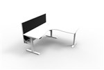Boost  Cnr Sit Stand Desk 1500x1500mm Nat White Top White Frame Black Screen Cable Tray