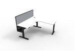 Boost  Cnr Sit Stand Desk 1500x1500mm Nat White Top Black Frame Grey Screen Cable Tray