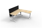 Boost  Cnr Sit Stand Desk 1500x1500mm Nat Oak Top White Frame Black Screen Cable Tray