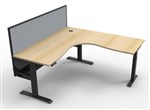 Boost  Cnr Sit Stand Desk 1500x1500mm Nat Oak Top Black Frame Grey Screen Cable Tray