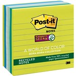 PostIt Notes 6756Sst Super Sticky Recycled Lined 98X98mm Bora Bora Pack 6